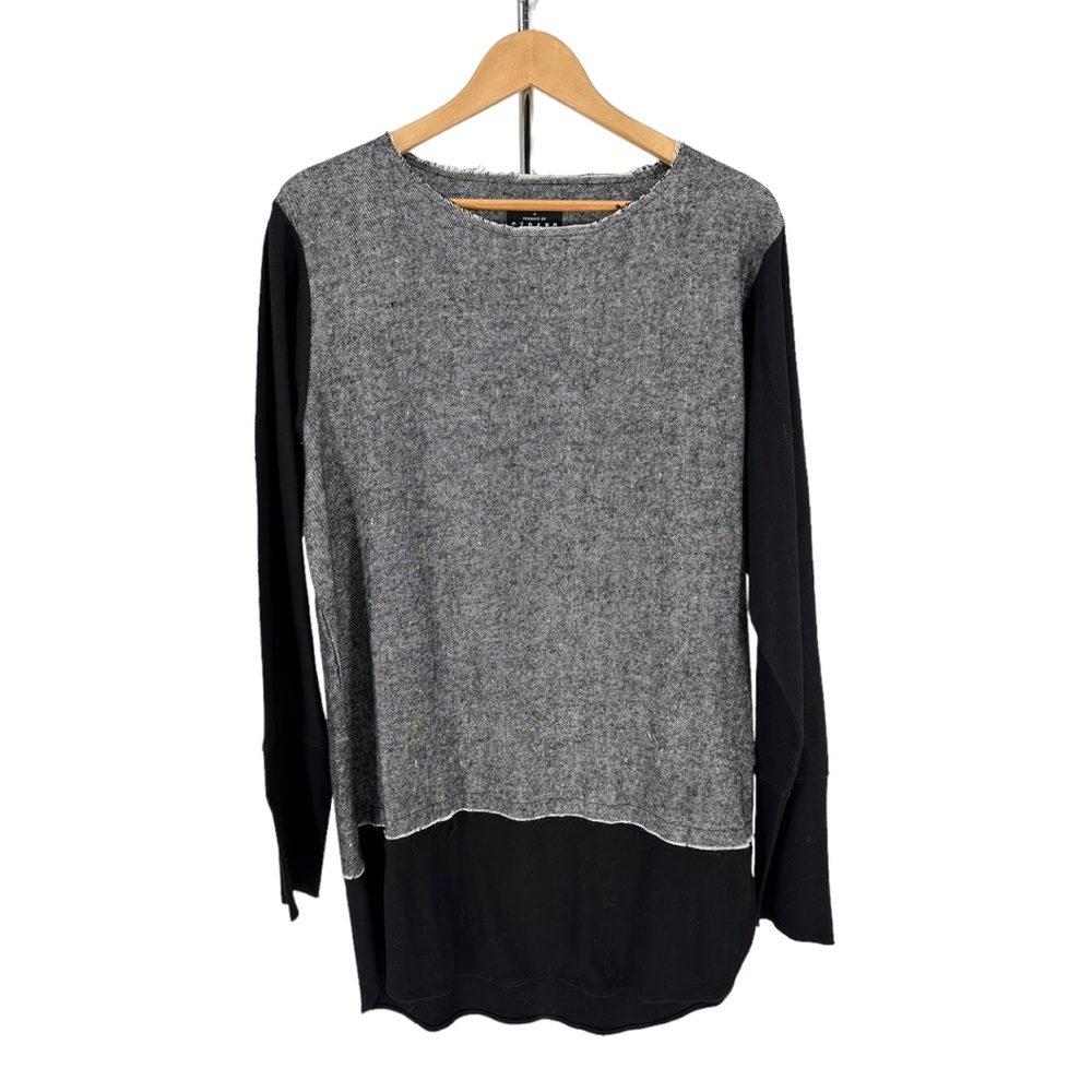 Strand California Grey Black Long Sleeve T-Shirt Raw Hem Linen Cotton size L NWT